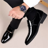 Xajzpa Mens Dress Shoes Formal Business Oxford High Gloss Patent Slip On Loafers Comfortable Casual Driving Boat Shoe For Men