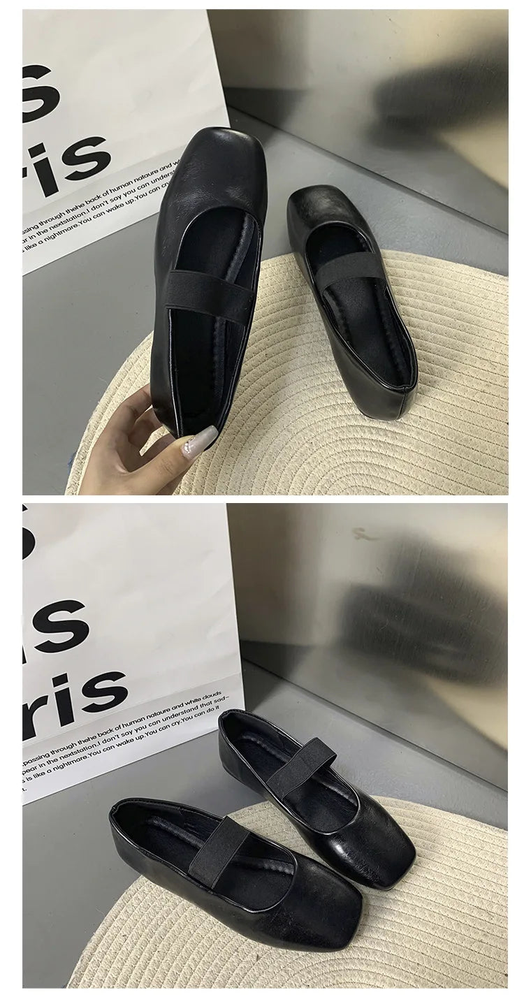 Xajzpa Square Toe Women Flats Shoes Mary Jane Shoes Fashion Shallow Elastic Band Spring Autumn Ladies Comfort Soft Sole Shoes