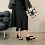 Xajzpa Comfort Shoes for Women High Heel Sandals 2025 Summer Suit Female Beige Flip Flops Platform Clogs Wedge Round Toe Retro High-hee