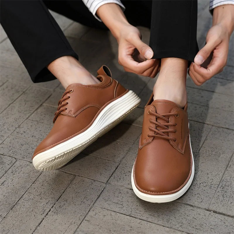 Xajzpa Men's Fashionable Casual Sports Shoes Comfortable and Breathable Brown Leather Men's Golf Shoes Fashionable Casual Formal Shoes