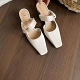 Xajzpa Summers New Style Evening Breeze Baotou Half Slippers French Low Heel Women's Shoes Summer New Thick Heel Slippers Zapatos Mujer