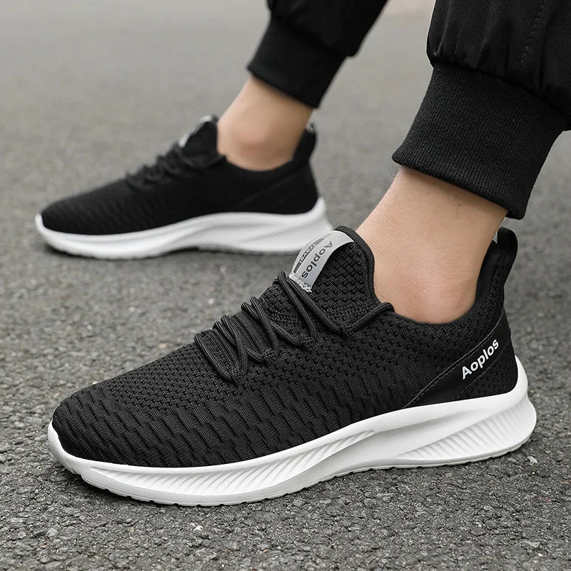 Xajzpa Four Season Sports Men's Shoes Black Outdoor Classic Black Running Shoes Mesh Walking Casual Running Shoes Fashionable Tennis