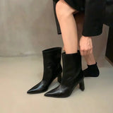 Xajzpa New Style Fashion Women's Black Winter Zipper Warm Plush Ankle Boots Women Square Heel Zip Lady Footwear Shoes Super Big Size