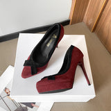Xajzpa New Style Fashion Women's Popular Platform Super High Heels Women's Bow Small Pointed Toe Stiletto Single Shoes Zapatos Mujer