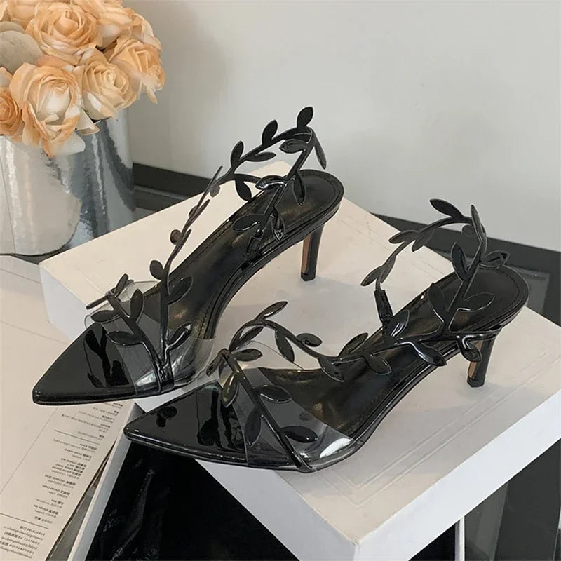 xajzpa Street Style Fashion PVC Transparent Pointed Toe Women Sandals Street Prom Thin Heels Shoes Summer Zapatos De Mujer