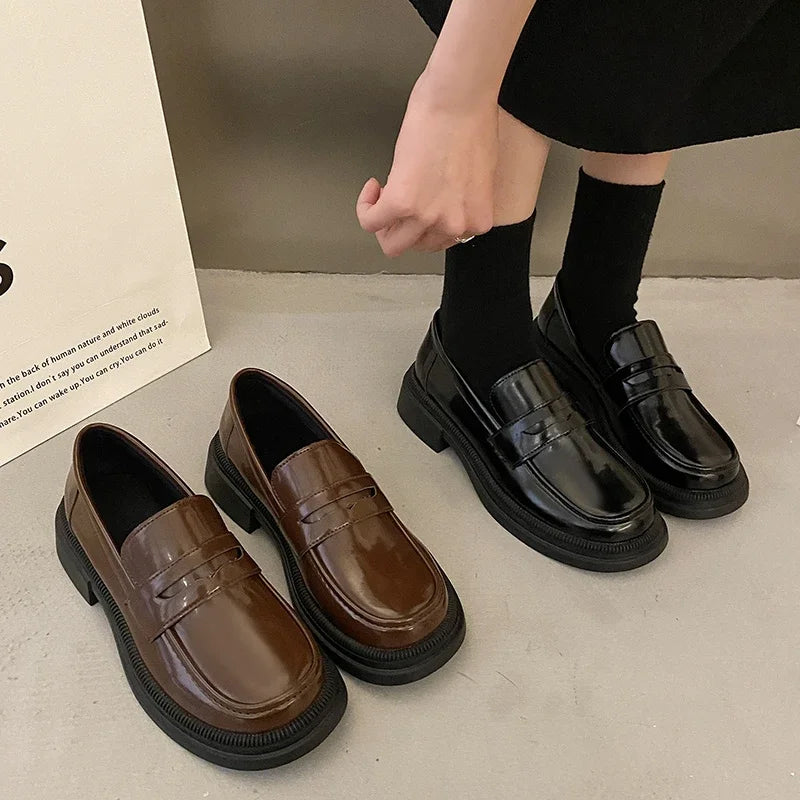 Xajzpa Brown Loafers Women Japanese School Students JK Uniform Shoes Round Toe Women Girls Retro Round Toe Lolita Cosplay Shoes Size 42