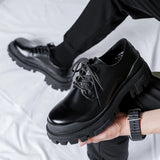 Xajzpa Original Design New British Style Lacquer Leather Men's Shoes Black Elevated Shoes Lace up Business Casual Shoes