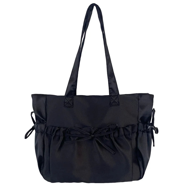 Xajzpa New Product Satin Folded Bow Tote Bag Sweet Advanced Girl Shoulder Bag Fashionable Large Capacity Commuting Underarm Bag