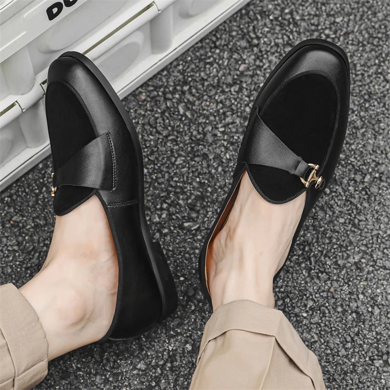Xajzpa Men's Casual Leather Shoes Buckle Trendy Party Wedding Shoe Mens Comfortable Driving Flats Men Moccasins Loafers EUR Sizes 38-46