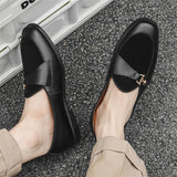 Xajzpa Men's Casual Leather Shoes Buckle Trendy Party Wedding Shoe Mens Comfortable Driving Flats Men Moccasins Loafers EUR Sizes 38-46