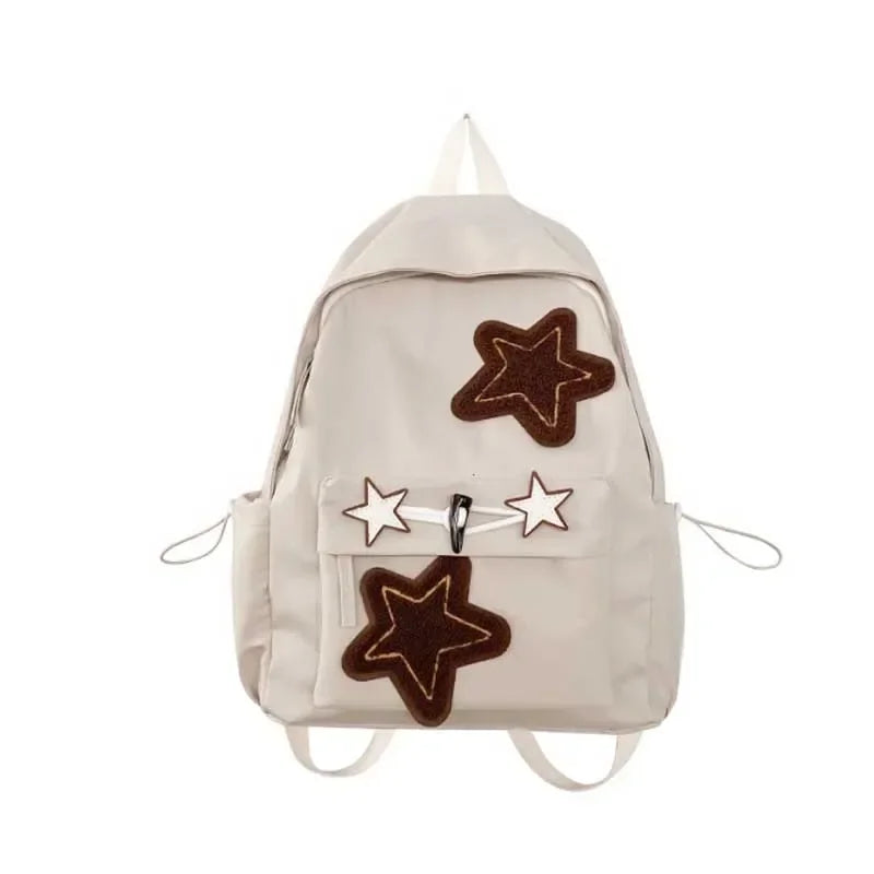 Y2K Girls Star Pattern Laptop Backpack Teen Student Large Capacity School Bookbag Corduroy Rucksack Double Strap Shoulder Bag