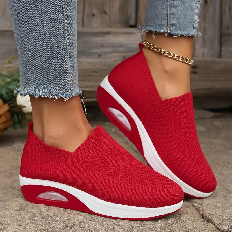 Xajzpa New Women Tennis Walking Shoes Air Cushion Non Slip Orthopedic Shoes Ladies Platform Mules Breathable Wedge Female Sneakers
