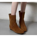 Xajzpa New Style Fashion Cow Suede Women's Boots Real Leather Split Toe Women's Shoes Thick Heel Midsole Short Boots for Women Boots