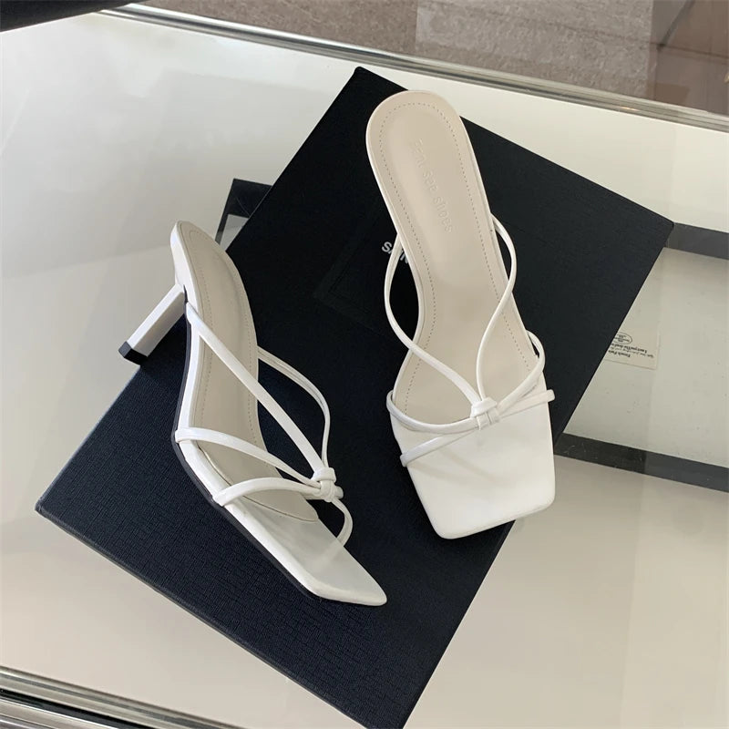 Xajzpa New Style Summer Women Clip Toe Slippers Fashion Dress Slide Shoes Ladies Women's Elegant High Heel Footwear Zapatos Mujer