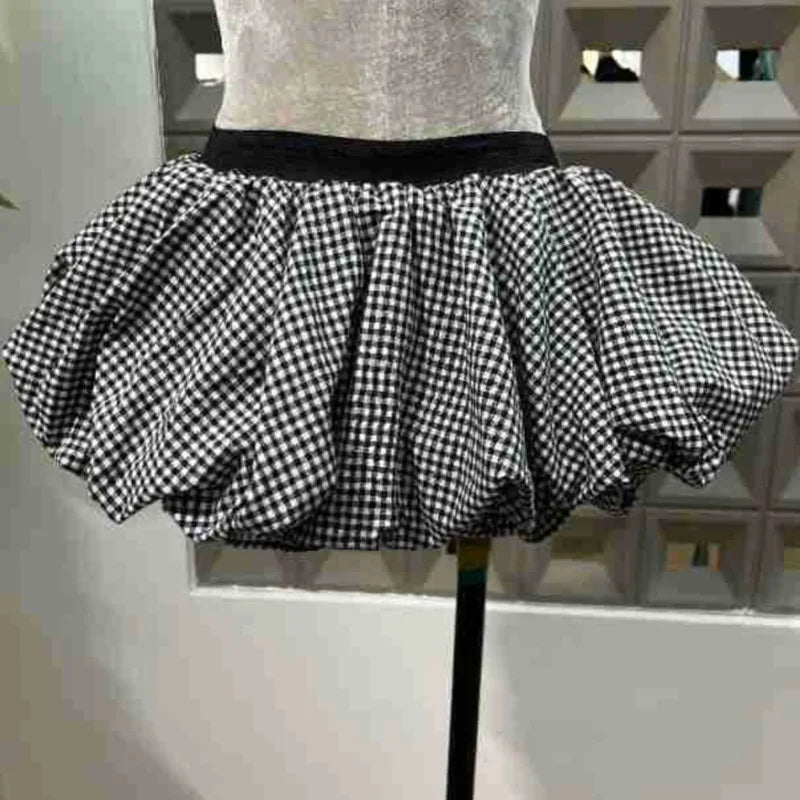 Xajzpa Fashion 2 Piece Set Women's Fish Bone Strapless Top Plaid Fluffy Short Skirts 2025 Summer New Tide