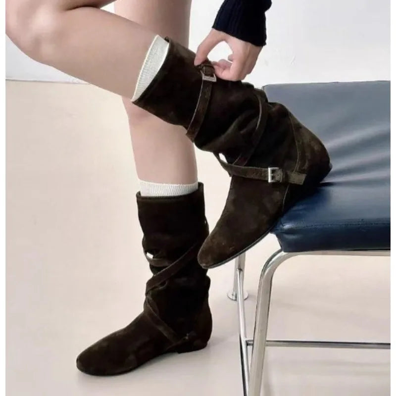 Xajzpa New Style Luxury Women's Fashion Pointed Cowboy Coarse Heel Stacked Boots New Style No Knee Large Barrel Giroud Women's Boots