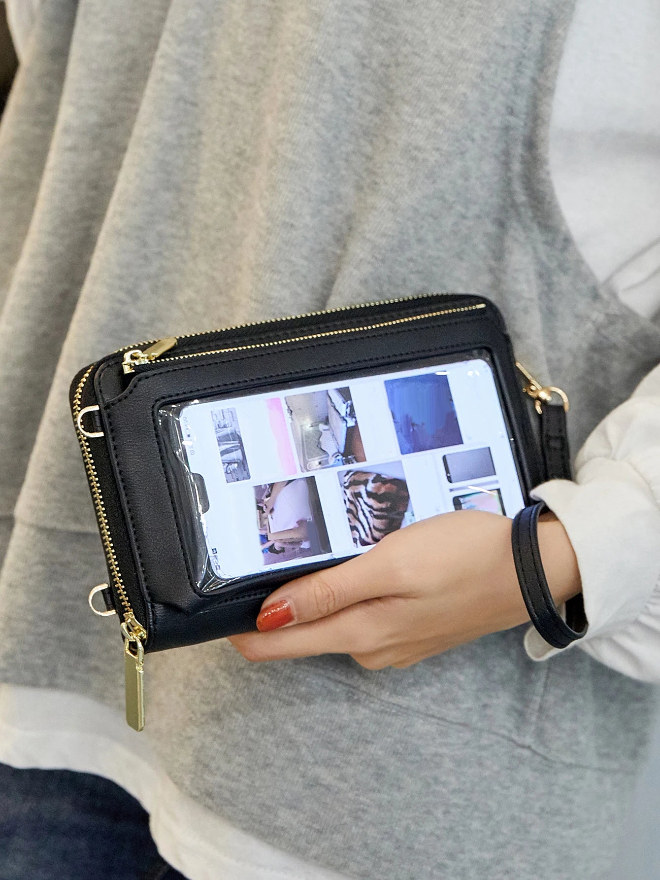 Xajzpa RFID Blocking Touch Screen Mobile Phone Bag, Functional Crossbody Long Wallet, Women's Mini Coin Purse