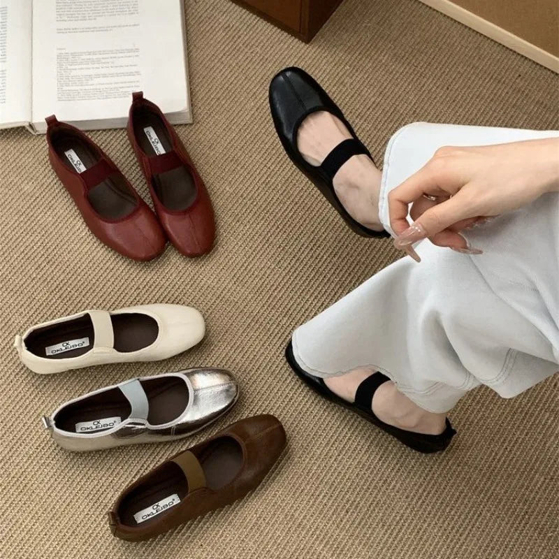 Xajzpa New Fashion Autumn Women Flat Heel Shoes Fashion Round Toe Shallow Slip on Mary Jane Shoes Soft Flat Casual Dress Single Shoes