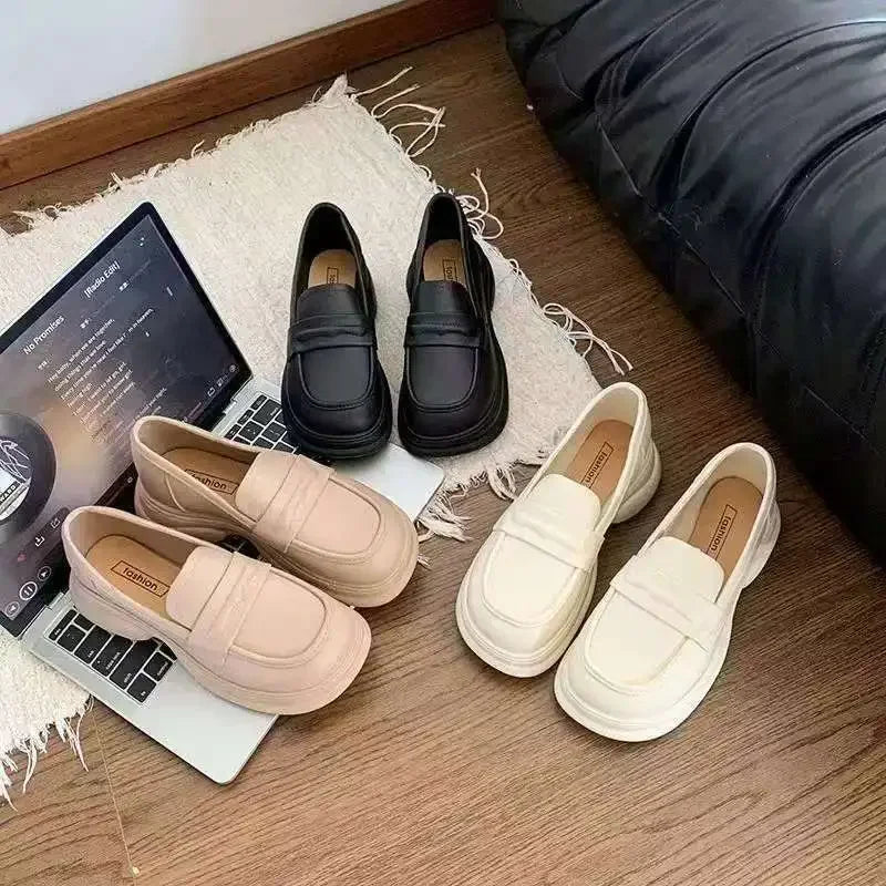 Xajzpa Retro Soft Bottom British JK Style Women's 2025 Spring New Slip on Casual Loafers Round Toe Flat Heel PVC Fashion Shoes