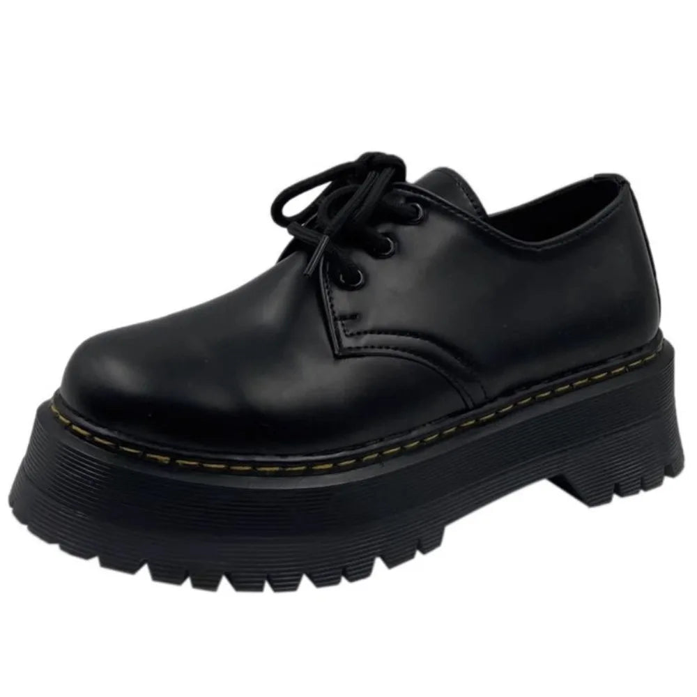 Xajzpa Autumn New Fashion Black Round Head Lace-up Solid Color Womens Loafers Casual Thick Soled Leather Women's Thick Soled Shoes