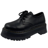 Xajzpa Autumn New Fashion Black Round Head Lace-up Solid Color Womens Loafers Casual Thick Soled Leather Women's Thick Soled Shoes