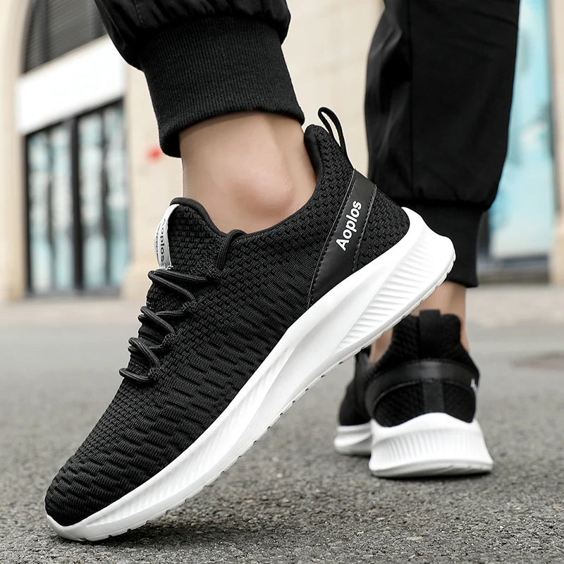 Xajzpa Four Season Sports Men's Shoes Black Outdoor Classic Black Running Shoes Mesh Walking Casual Running Shoes Fashionable Tennis