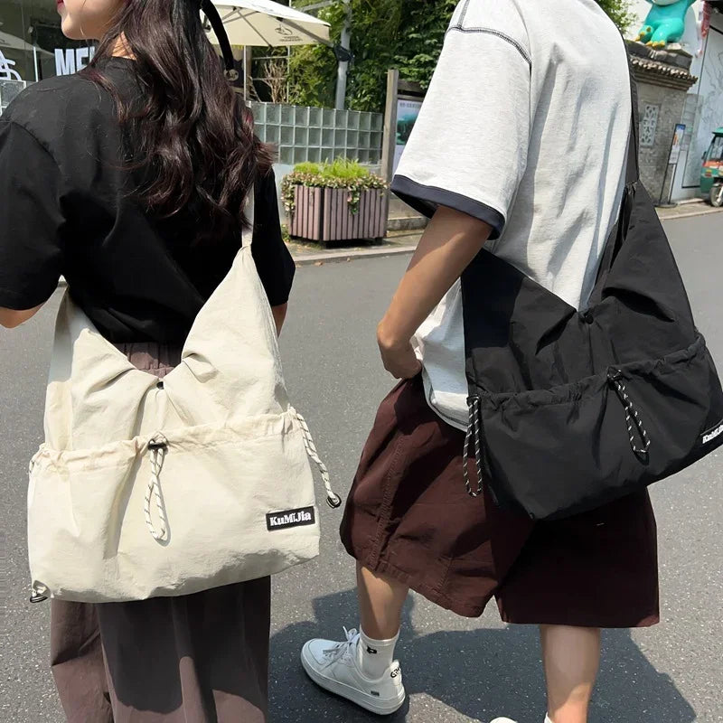 Xajzpa Casual Style Student Sports Shoulder Bag Nylon Women Drawstring Commuter Work Clothes Bag Neutral Lightweight Men Crossbody Bag