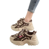 Xajzpa Women's Leather Dad Shoes Spring Autumn Lightweight Cotton Breathable Comfortable Casual Sports Sneakers