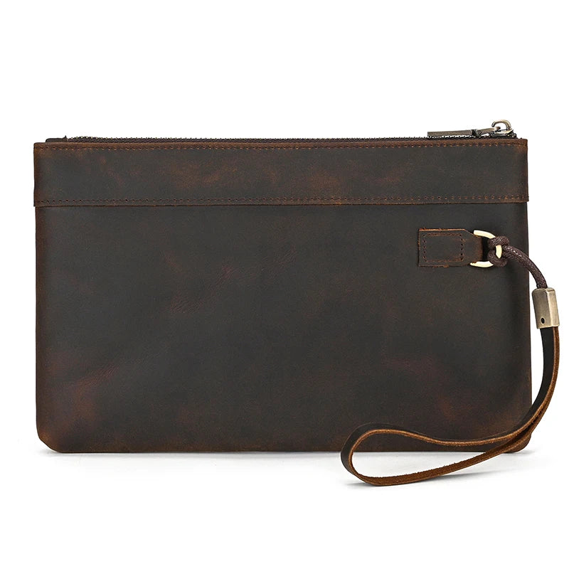 Xajzpa Genuine Leather Men's Clutch Wallet Male Zipper Business Daily Hand Bag Large Capacity Purse For Man Phone Pouth Belt Bag