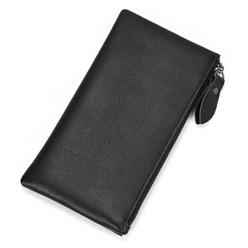 Xajzpa Men Women's Leather Purse Cellphone Pouch Iphone Bag Single Zipper Long Purse Slim Wallet for Coins Man Woman for Card Cash