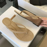 xajzpa New Fashion Shallow Round Clip Toe Wedge Woman Slippers Summer Timber High Heels Flip Flops Slide Shoes
