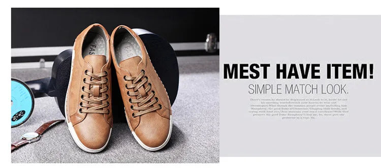 Xajzpa Men's Casual Leather Shoes for Men Fashion Four Seasons Breathable Lace-up Athletic Shoes Shallow Skate Shoes Large Sizes 38-48