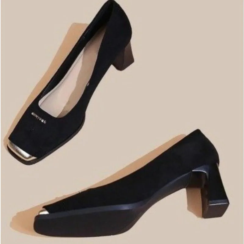 Xajzpa New Style Women's Fashion Leopard Print Buckle Women's Pumps Square Toe Stripper Party Concise Splice Ladies Shoes Zapatos Mujer