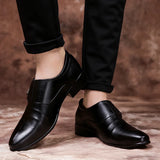 Xajzpa Men Formal Shoes Classic Business Pointed Leather Upper PU Leather Simple Buckle Design Easy To Wear Black Oversized Size 38-48