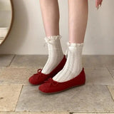 Xajzpa Soft Bow-Knot Women Shoes Autumn Ballet Flats Increas Height Clogs Platform Modis Low Heels Shallow Mouth Female Footwear Butter