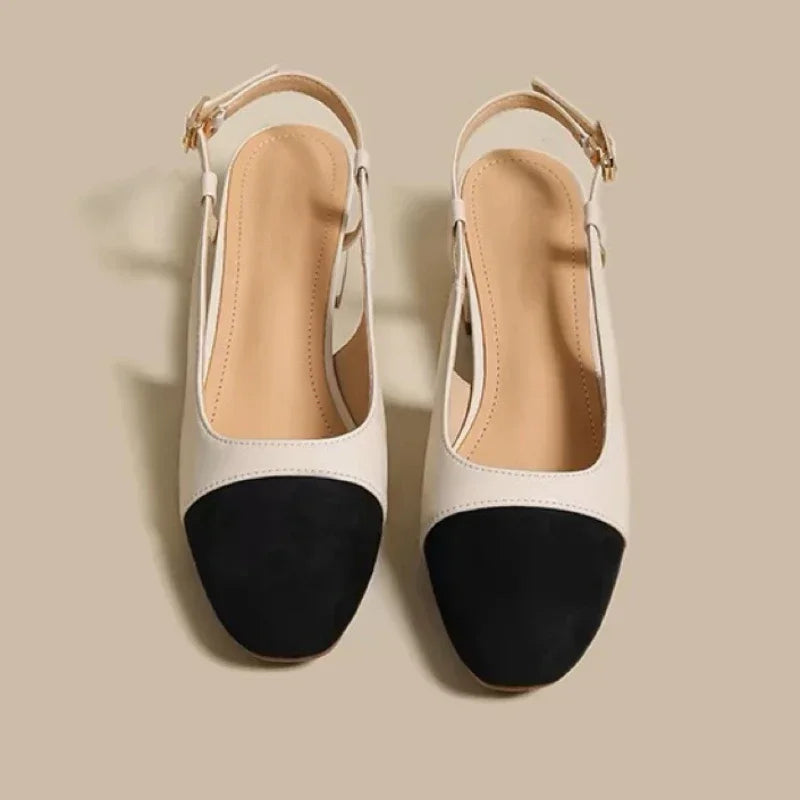 Xajzpa New 2025 Summer Women's Sandals Elegant Medium Heel Toe Mules Comfortable Office Women's Shoes Buckle Heels Dress Shoes