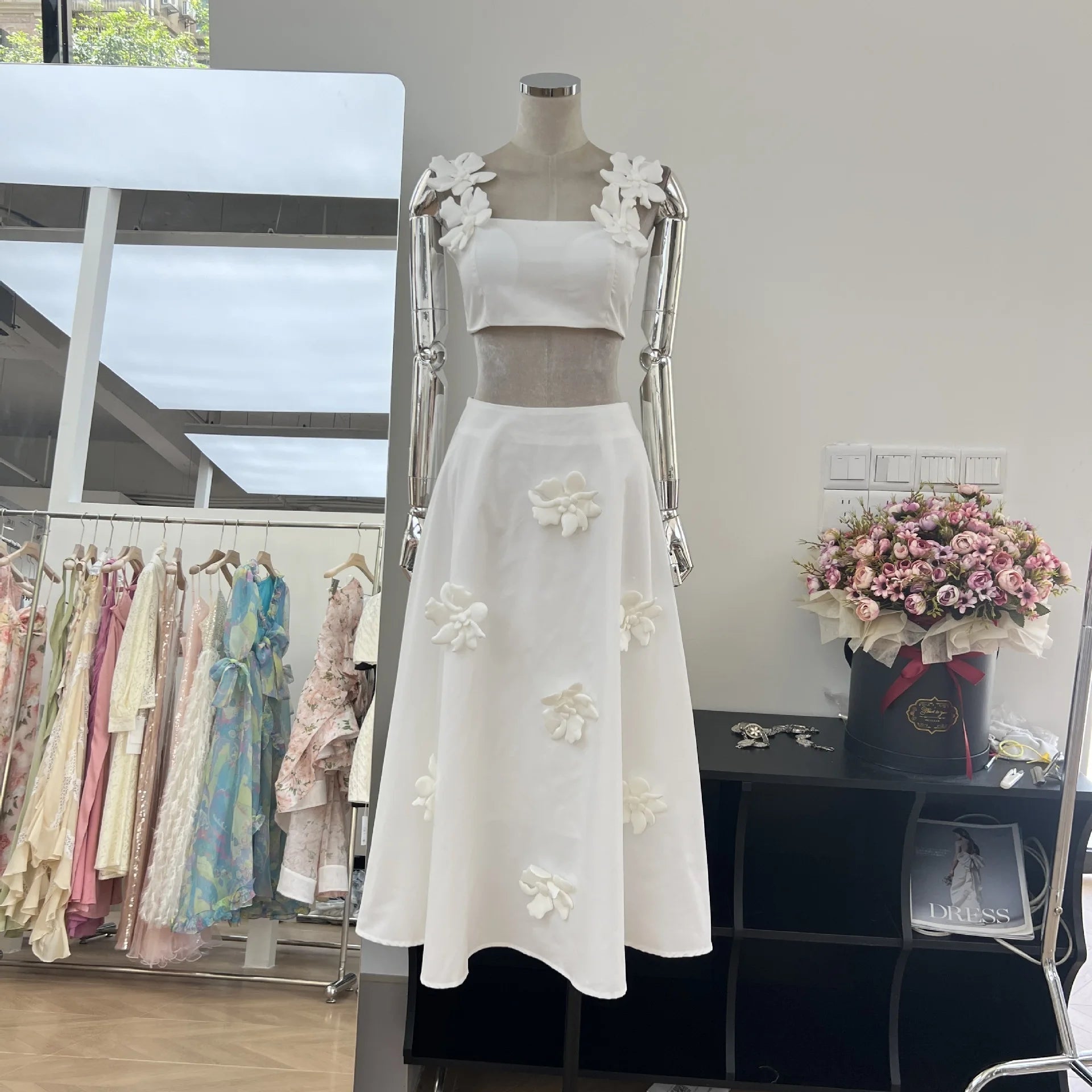 Xajzpa Fashion Solid Color 2 Piece Set Women's Flower Short Vest Casual Half Skirt 2025 Summer New Tide