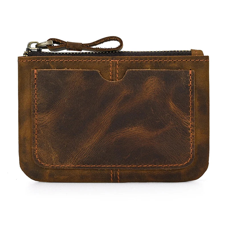 Xajzpa Men Women Genuine Leather Zipper Coin Wallet Cow Leather Mini Short Purse Card Holder Change Purse For Male Female Coins Wallets