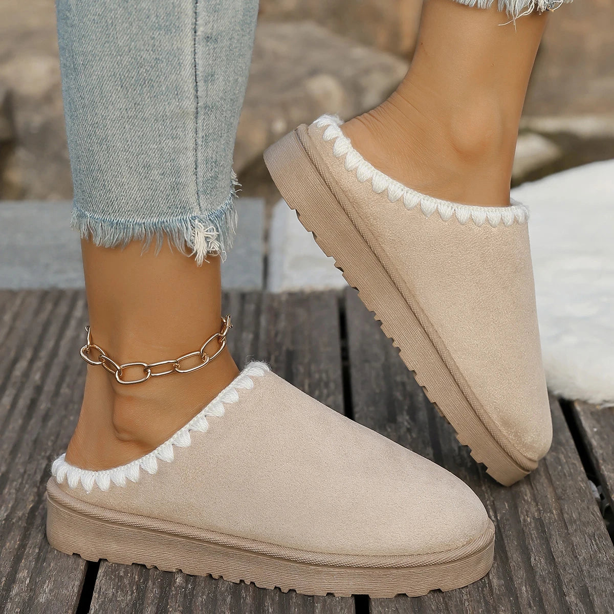 Xajzpa 2025 Winter warm fluffy Woman slippers soft bottom non slip thick plush clogs women Casual Platform House inddor Shoes slides