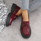 Xajzpa Cross Women's Shoes Round Toe Bow-Knot Patent Leather Ballet Flats Loafers With Fur Casual Female Sneakers Butterfly New Big Siz