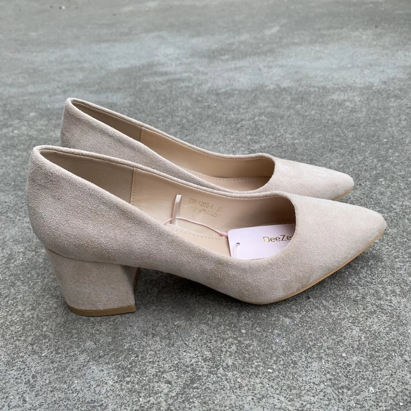 Xajzpa Retro Women Shoes Slip On Casual Heels Chunky Sandals Footwear Shallow Mouth Pointed Pumps Slip-On Comfortable Block Africa