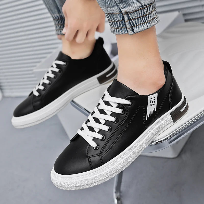 Xajzpa High Quality Men's Leather White Shoes Formal Shoes 2025 Summer Men's Street Wear Office Classic Style Casual Outdoor Flat Shoes