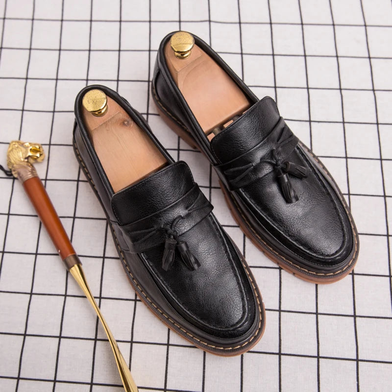 Xajzpa Men's Casual Fashion High Quality Tassel Breathable Luxury Brand Le Fu Mo Ka Xin Shoes, One Step Stepping Men's Flat Shoes