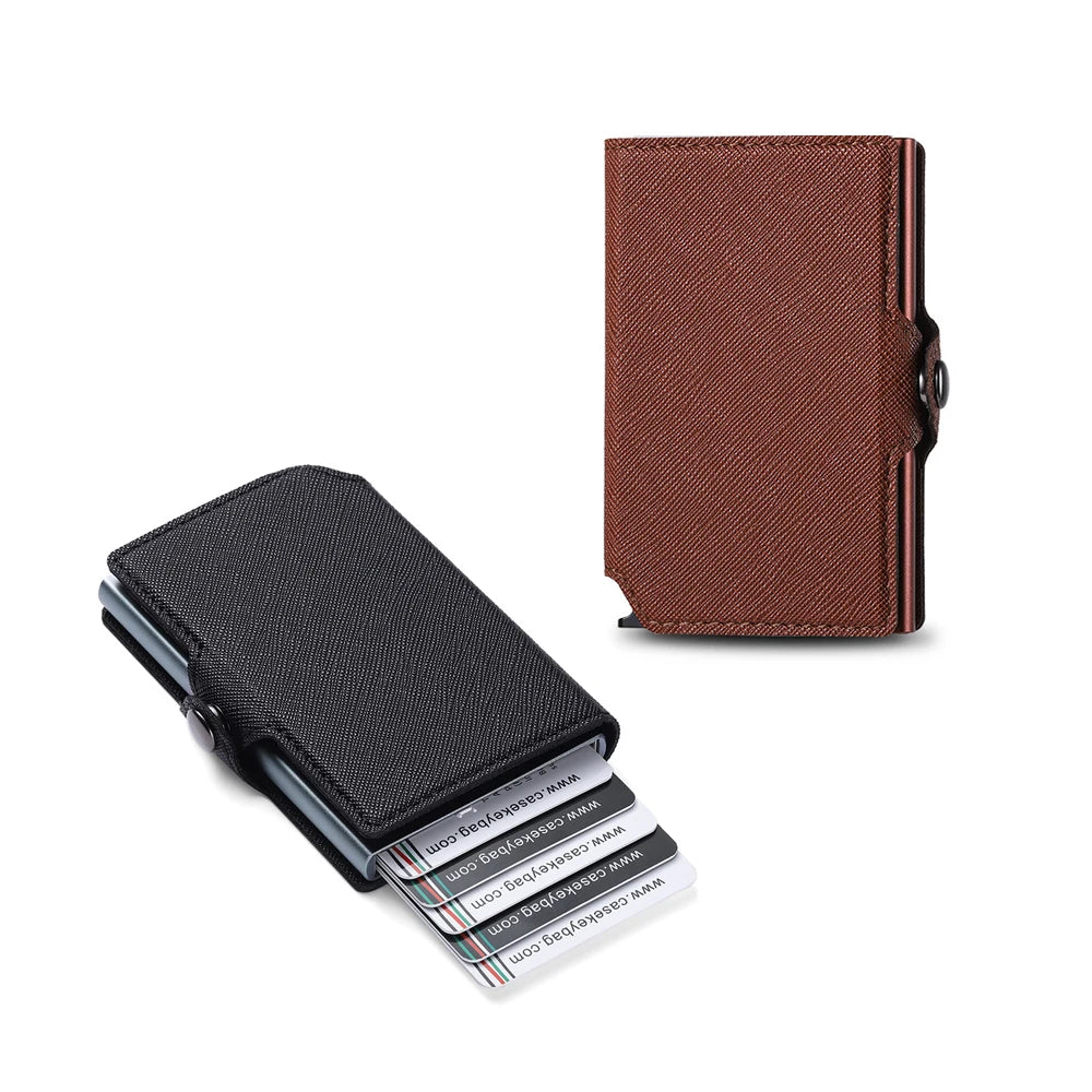 Xajzpa Fashion Saffiano Leather Men Push Up Wallet RFID Blocking Thin Slim Smart Card Holder Money Coin Purse Porte Monnaies