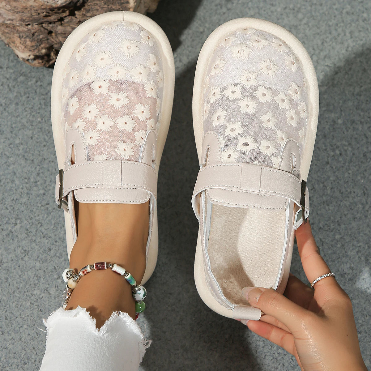 Xajzpa Women Sneakers Summer Fashion Casual Women Flat Shoes Buckle Latch Mesh Breathable Comfort Tennis Women Covered Toe Shoes