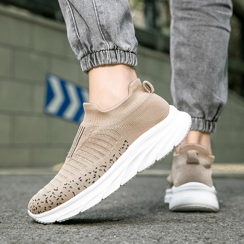 Xajzpa Men Flat Shoes Lazy Plus Size Socks 39-50 High Elasticity Knitted Fabric Comfortable Black Sports Shoes for Walking and Running