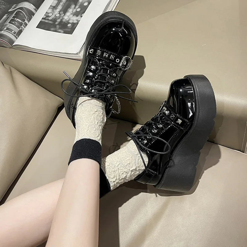 Xajzpa Punk Gothic Lolita Shoes Women AutumnThick Sole Brand Platform Mary Jane Shoes Wedge High Heels Party Cosplay Designer