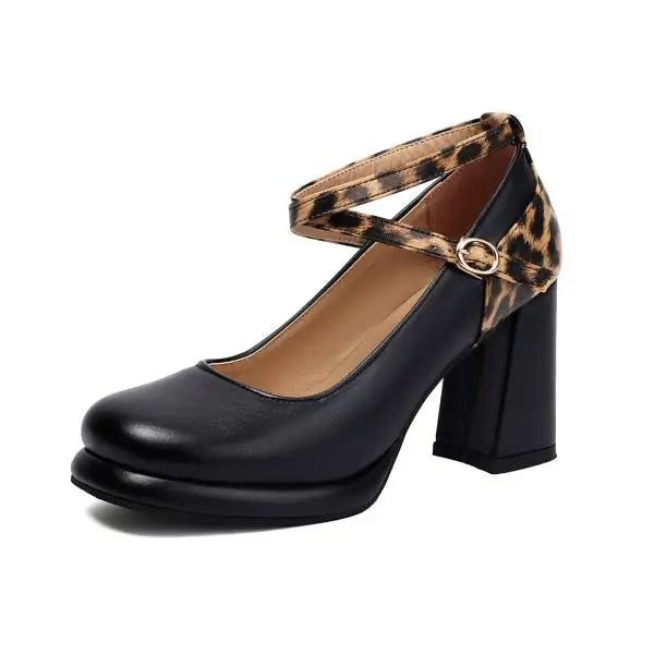 Xajzpa Round Toe Beige High Heels Women Shoes 2025 Spring Pumps Sandals Ladies Sweet 12cm Straps African Branded Brief Leopard Casual C