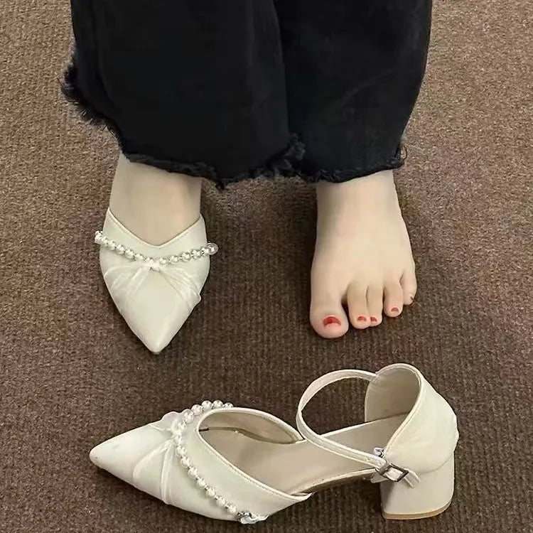 Xajzpa Summer Pointed Heel Sandals Mary Jane Comfort Shoes for Women Suit Female Beige Med Espadrilles Platform Girl