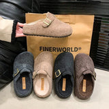 Xajzpa Women's Cotton Cloth Clogs Cork Footbed Leather Mules Slippers Comfortable Fashion Potato Shoes Arch Support Cotton Slippers